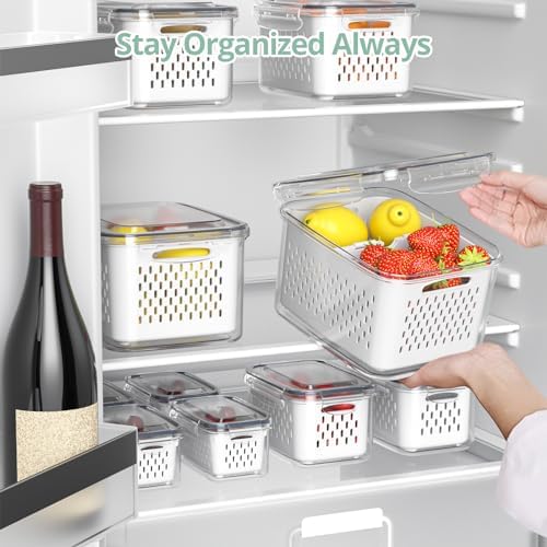 8 Pack Fridge Fruit Storage Containers with Removable Colander