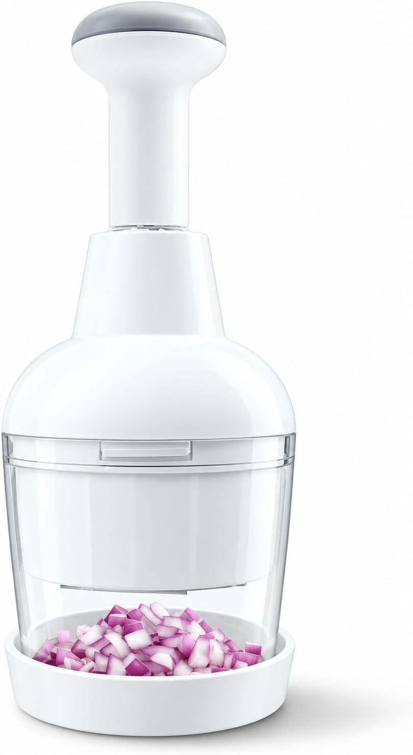 Раｍᴘеᴦеԁ СҺеf Manual Food Chopper – Hand Vegetable Chopper, Onion Chopper, Garlic Chopper, Nuts Chopper, Food Dicer Mincer – Handheld Kitchen Tool for Salad Fruits Nuts, Dishwasher Safe, White