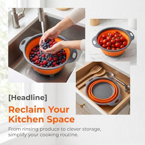 3-Piece Collapsible Colander Set, 2/4/6 Qt With Handles（Orange）