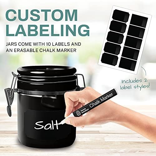 4-Piece Ceramic Kitchen Canisters Set, Airtight Containers with Wooden Spoons Reusable Chalk Labels and Marker for Sugar, Coffee, Flour, Tea (Black)