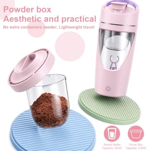 Electric Protein Shaker Bottle with Storage, USB-C, 24 oz, Pink
