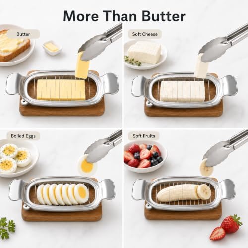 Butter Slicer Cutter with Serving Tongs, 304 Stainless Steel Butter and Cheese Cutter Wire Slicer Kitchen Gadget for Block Butter, Soft Cheese, Toast, Pancakes, Breakfast, Baking and Serving - Image 3