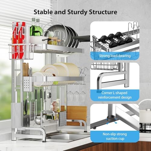 Over The Sink Dish Drainer Drying Rack 3 Tier Adjustable Width