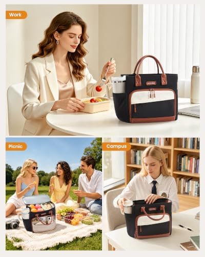 Lunch Box for Women,Adult Lunch Bag for Work,13L,Black-Beige-Brown