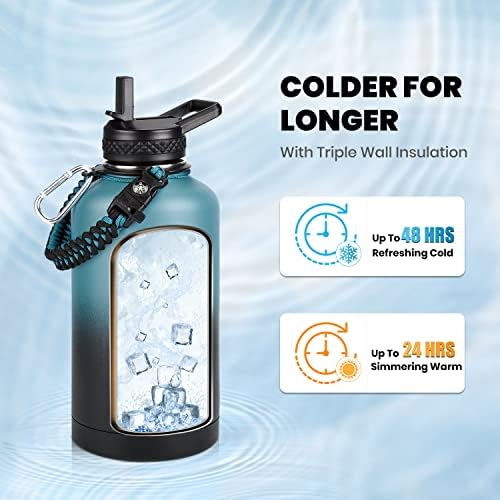 Insulated Water Bottle 64 oz, Triple Wall Vacuum Stainless Steel