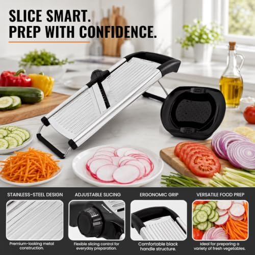 Mandoline Slicer Stainless Steel Adjustable V-Blade, 36 Slice Options - Image 6