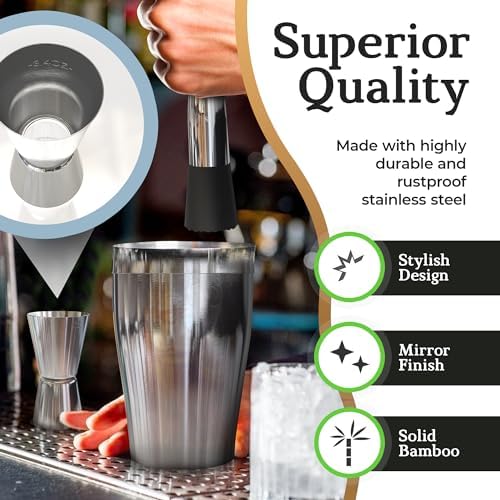 Cocktail Shaker Set: Bartender Kit for Home Bar Mixology Cocktail Bar Set Plus E-Book with 30 Recipes (Silver)