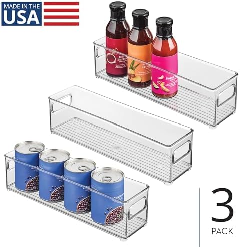 Stackable Fridge Bin with Handles, Set of 3, Clear