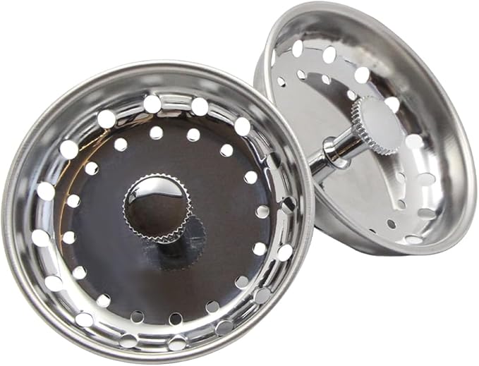 2 Pack - Kitchen Sink Strainer and Stopper Combo Basket Replacement for Standard 3-1/2 inch Drain, Stainless Steel Basket with Plastic Knob, Rubber Stopper Bottom