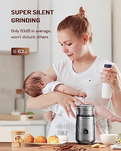 SHARDOR Electric Super Silent Blade Coffee Grinder, Timed Grind Control Rotary Knob, Adjustable Coarse to Fine for Coffee Beans, Spices & Herbs, with 1 Removable Stainless Steel Bowl, Silver - Image 3