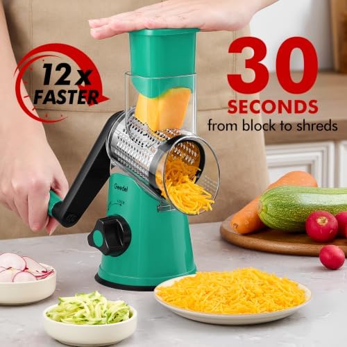 Geedel Rotary Cheese Grater Hand Crank, Cheese Shredder Vegetable Slicer - Image 2