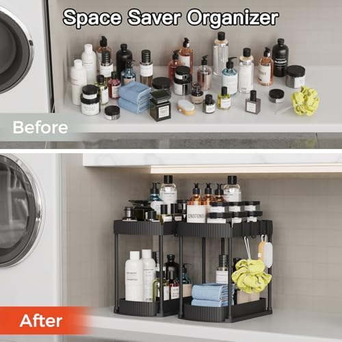 2 Packs Under Sink Pull-Out Storage Organizers, 14.8 Inches, Black
