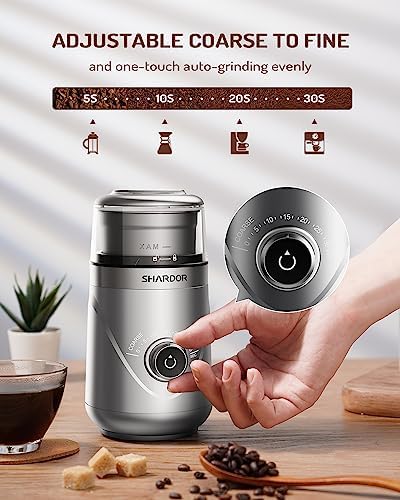 SHARDOR Electric Super Silent Blade Coffee Grinder, Timed Grind Control Rotary Knob, Adjustable Coarse to Fine for Coffee Beans, Spices & Herbs, with 1 Removable Stainless Steel Bowl, Silver - Image 2