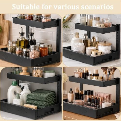 2 Pack Under Sink Organizer, L-Shaped 2 Tier Pull Out Cabinet Organizer