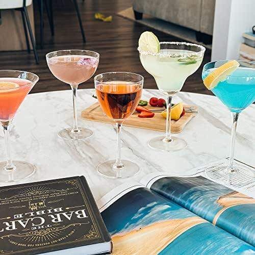 PURE Margarita Glasses Set of 4, 12 oz Modern Bar Glass for Martini, Frozen Daiquiri, Tropical Summer Parties - Classic Coupe Cocktail Drinkware, Great Gift for Mixologists, Hand Blown Crystal