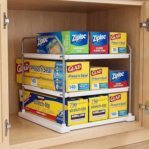 3-Tier Cabinet Organizer, Expandable Shelf for Foil & Wrap Boxes