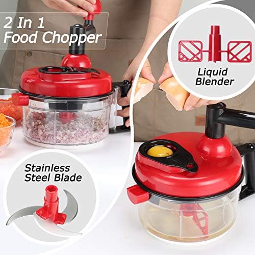 Cambom Manual Food Chopper Vegetable Chopper Hand Food Processor, Mixer, Blender, Whipper, Egg White Separator, Mincer, Grinder, Dicer with Clear Container 1200ml BPA Free Strong - Image 3