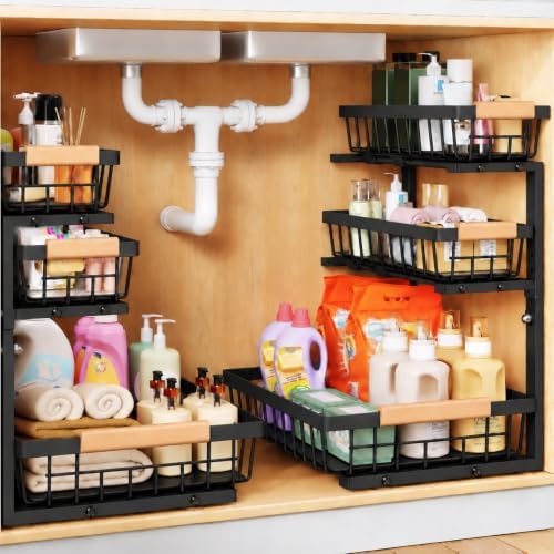 Three-Tier Under Sink Organizer Kitchen Bathroom, Grid, 2 Pack