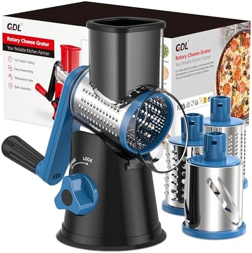 GDL Cheese Grater Hand Crank, Rotary Cheese shredder, Vegetable Slicer by GDL