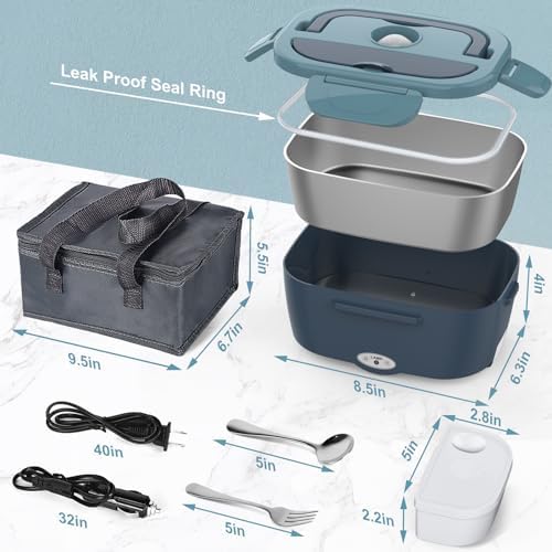 Electric Lunch Box Food Warmer Portable Heated Lunchbox Adult, Blue