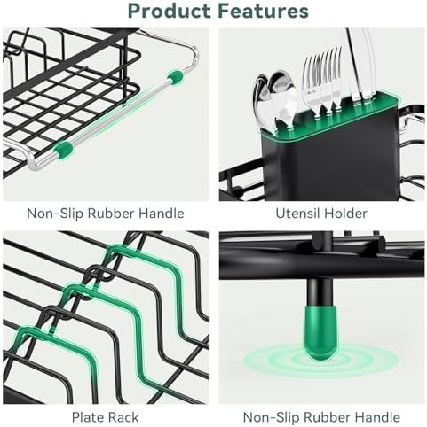 In Sink Dish Drying Racks, Large Dish Drainer with Utensil Holder