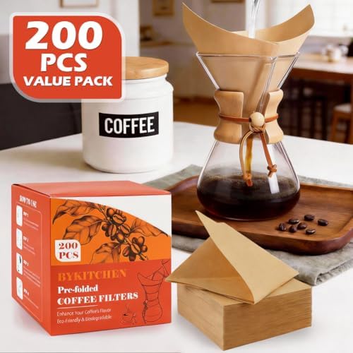 200 Count Unbleached Pour Over Coffee Filters, Square