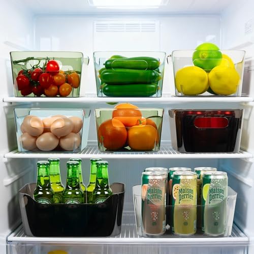 8 Pack Plastic Storage Bins, Clear Pantry Organizers and Storage Containers, Multi-Use Organizer Bins for Kitchen, Bathroom, Office, Shelf, Fridge, Home Edit and Cabinet Organizers