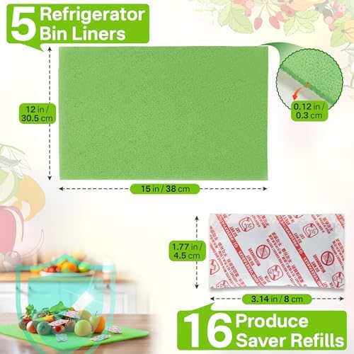 16 Pack Produce Saver Refill Kit with 5 Refrigerator Bin Liners