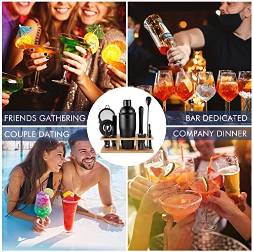 11Pcs-Cocktail Shaker Set Black Bartending Kit 25oz Cocktail Bar Set Cocktail Mix Drink Making Kit Professional Bar and Home Drink Bar Tools for Bartender(Matte Black)