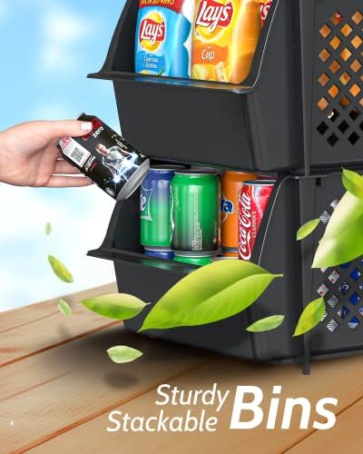 Stackable Storage Bins Open Front for Pantry Storage, 4 Pack - Black