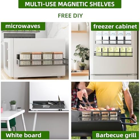 Magnetic Spice Rack for Refrigerator, 3 Pack Magnetic Shelf for Refrigerator, Movable Magnetic Basket is Used for Side Storage in Ovens, Microwaves, or Washing Machines