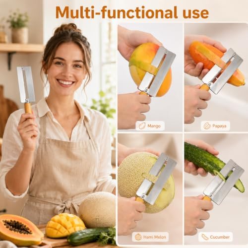2Pcs Pineapple Peeler, Sugar Cane Peeling Knife, Thickened Stainless Steel Fruit Peeler with Wood Handle for Home Kitchen