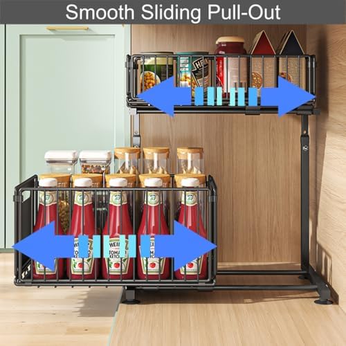 Under Sink Organizer, 2-Tier Pull Out Cabinet Organizer White
