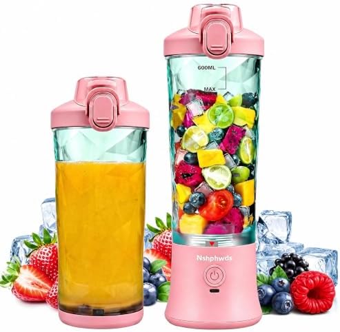 Portable Blender for Smoothies, 600ML Capacity, Rechargeable Personal Blender with Leak Proof Lid and Safety Lock, USB Charging, pink (pink) by Unknown