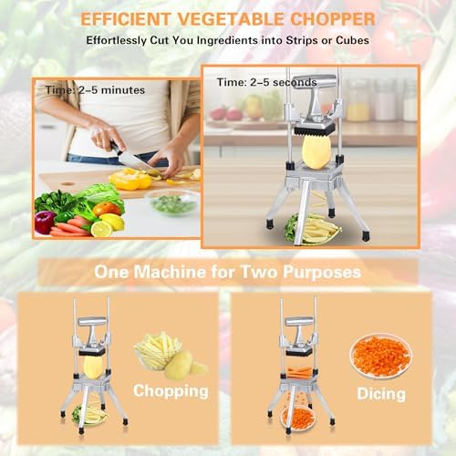 Hakka Commercial Vegetable Chopper French Fry Cutter w/3 Replacement Blades Commercial Onion Slicer Heavy Duty Potato Cutter Carrots Dicer Stainless Steel, include 3 Blades(1/2", 3/8", 1/4") - Image 3