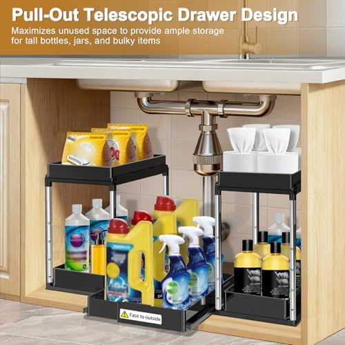 Expandable Under Sink Organizer: 2 Tier Height Adjustable