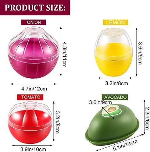 Vegetable and Fruit Storage Containers for Fridge, 4 Pcs BPA Free Reusable Food Saver - Tomato, Avocado, Onion, Lemon Keeper Holder - Refrigerator Vegetable Crisper for Keeping Food Fresh Longer