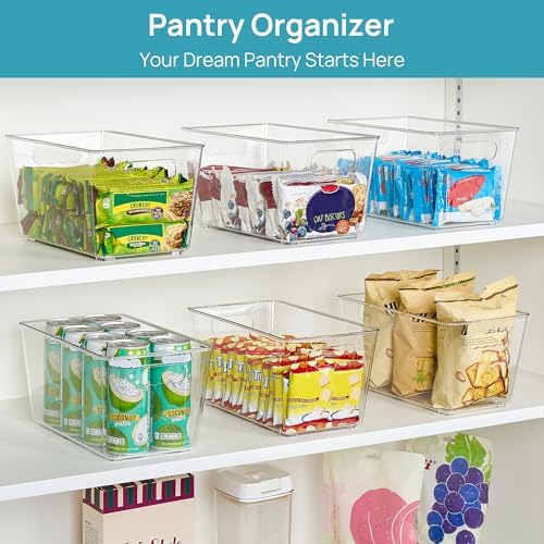 6 Pack Clear Storage Bins, Pantry Cabinet Organizer Bins, Medium