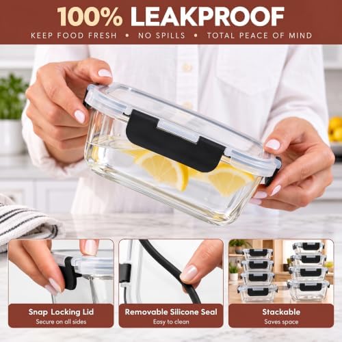 40 PC Borosilicate Glass Food Storage Containers with Airtight Lids