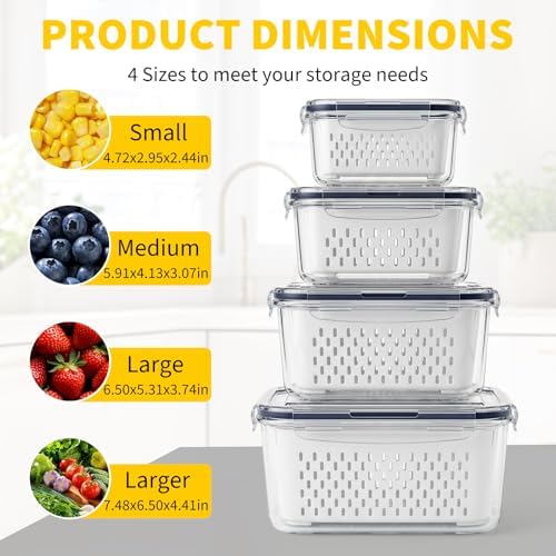 Berry keeper Fruit Storage Containers for Fridge with Removable Colander