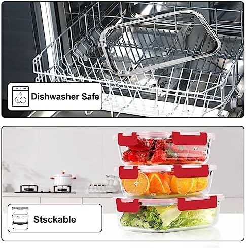 10 PACK Glass Meal Prep Containers Set with Lids, Red