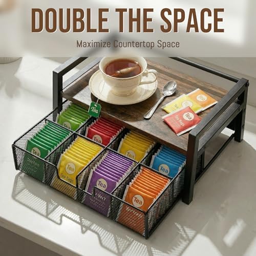 Tea Bag Organizer for Countertop with 8-Slot Drawer
