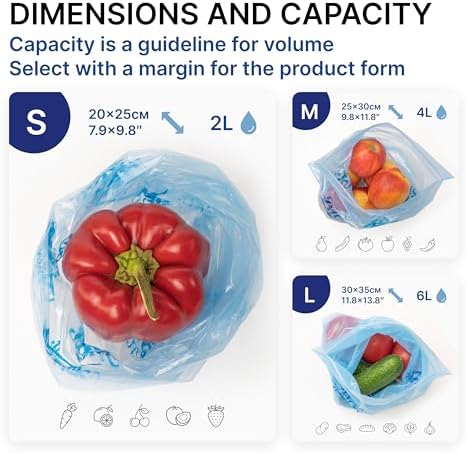 Freshpack 247 Reusable Produce Bags Size S 8 x 10 in, 0.5 Gallon Half Gallon 20 Pack Green Bags for Fruits and Vegetables, Food Storage Bags With Zipper, Helps Keep Produce Fresh, Pantry Meal Prep