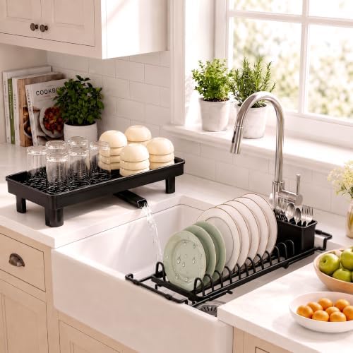 Over Sink Dish Drying Rack - Expandable 14"-22" Small Dish Drainer