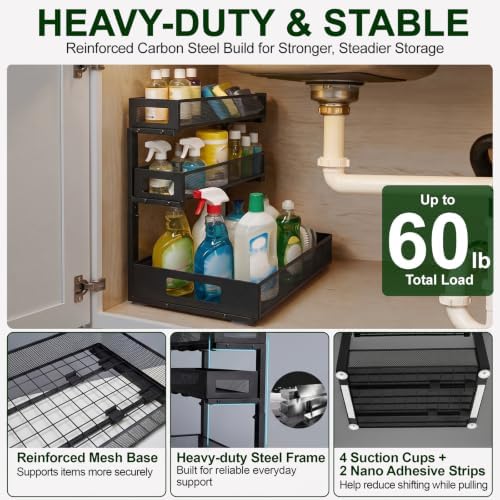3 Tier Under Sink Organizer for Bathroom, Pull Out Drawers, 2 Pack