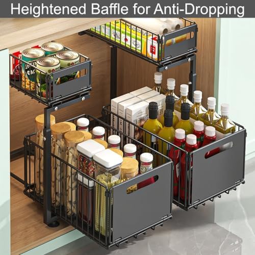 Under Sink Organizer, 2-Tier Pull Out Cabinet Organizer White