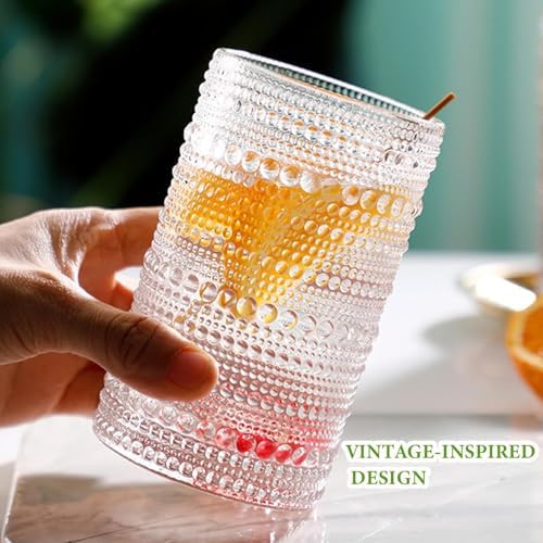 Vintage Hobnail Drinking Glasses Set of 8, 12 oz Highball Glasses & 10 oz Cocktail Glasses Set, Kitchen Water Glasses Cup, Bar Tumbler Glassware Set for Beer, Juice, Cocktail, Whiskey, Milk