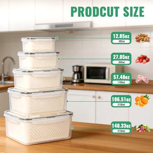5 PCS Fruit Storage Containers for Fridge Food Storage Containers