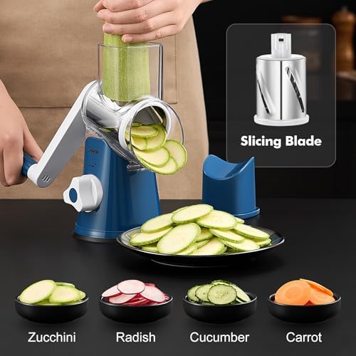 Geedel Rotary Cheese Grater Hand Crank, Cheese Shredder Vegetable Slicer - Image 4