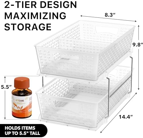 2 Tier Pull-Out Sliding Drawer Under Sink Storage, Clear